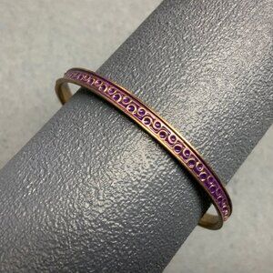 Bohemian Exotic Bangle Bracelet 3 In Gold Purple Enamel Circle Dot Retro Vintage